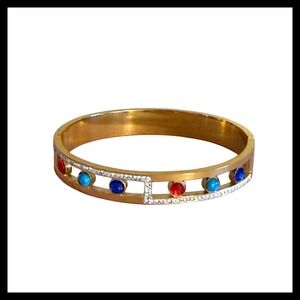 NWOT Gold Tone Bangle Bracelet Colorful Rhinestone Embellished Fashion Jewelry